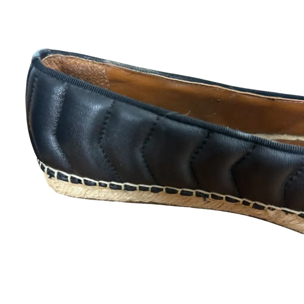 Franco Sarto Kyla Quilted Black Leather Espadrille Square Toe Flats Shoes sz 8.5